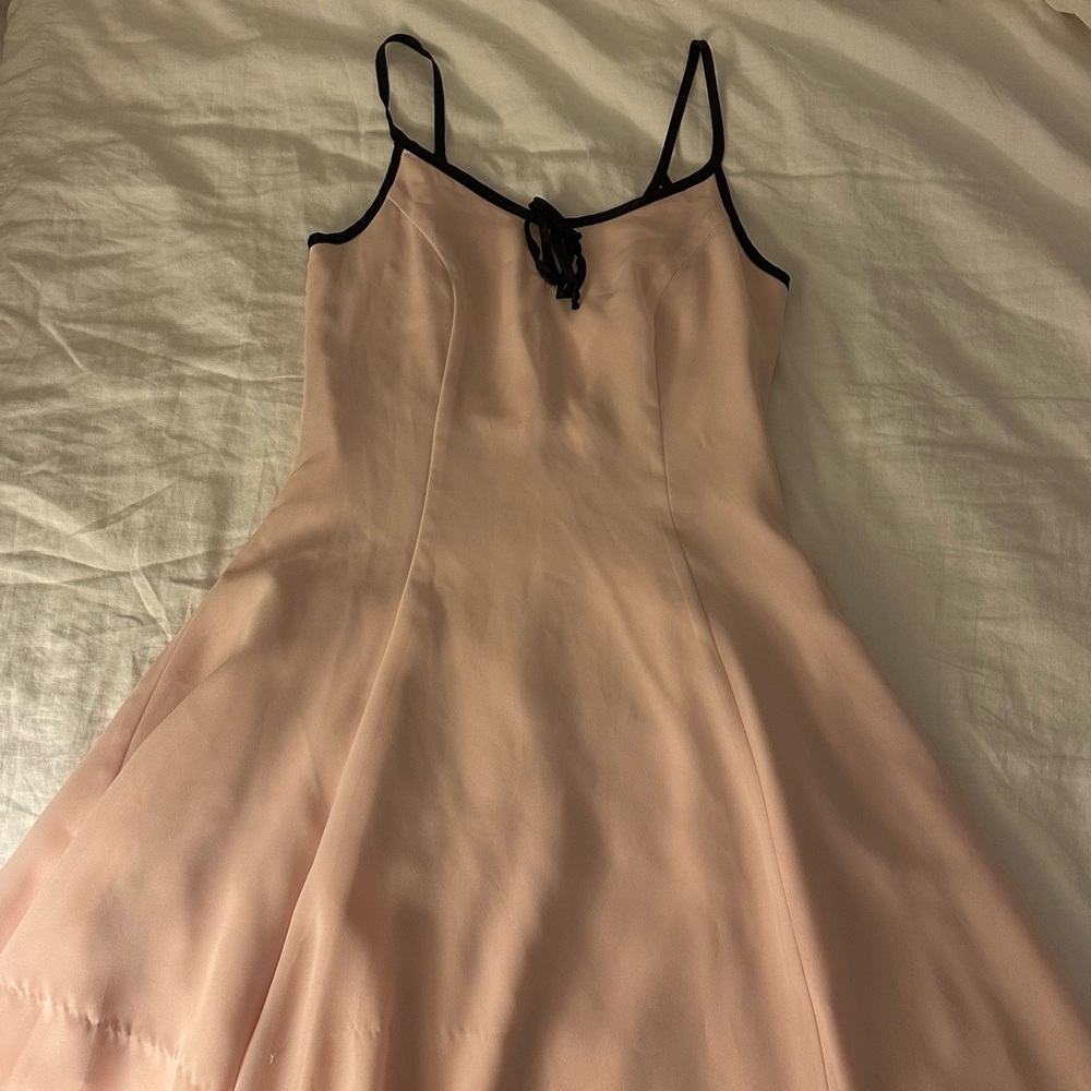 Elegant Pink Dress with Black Trim
